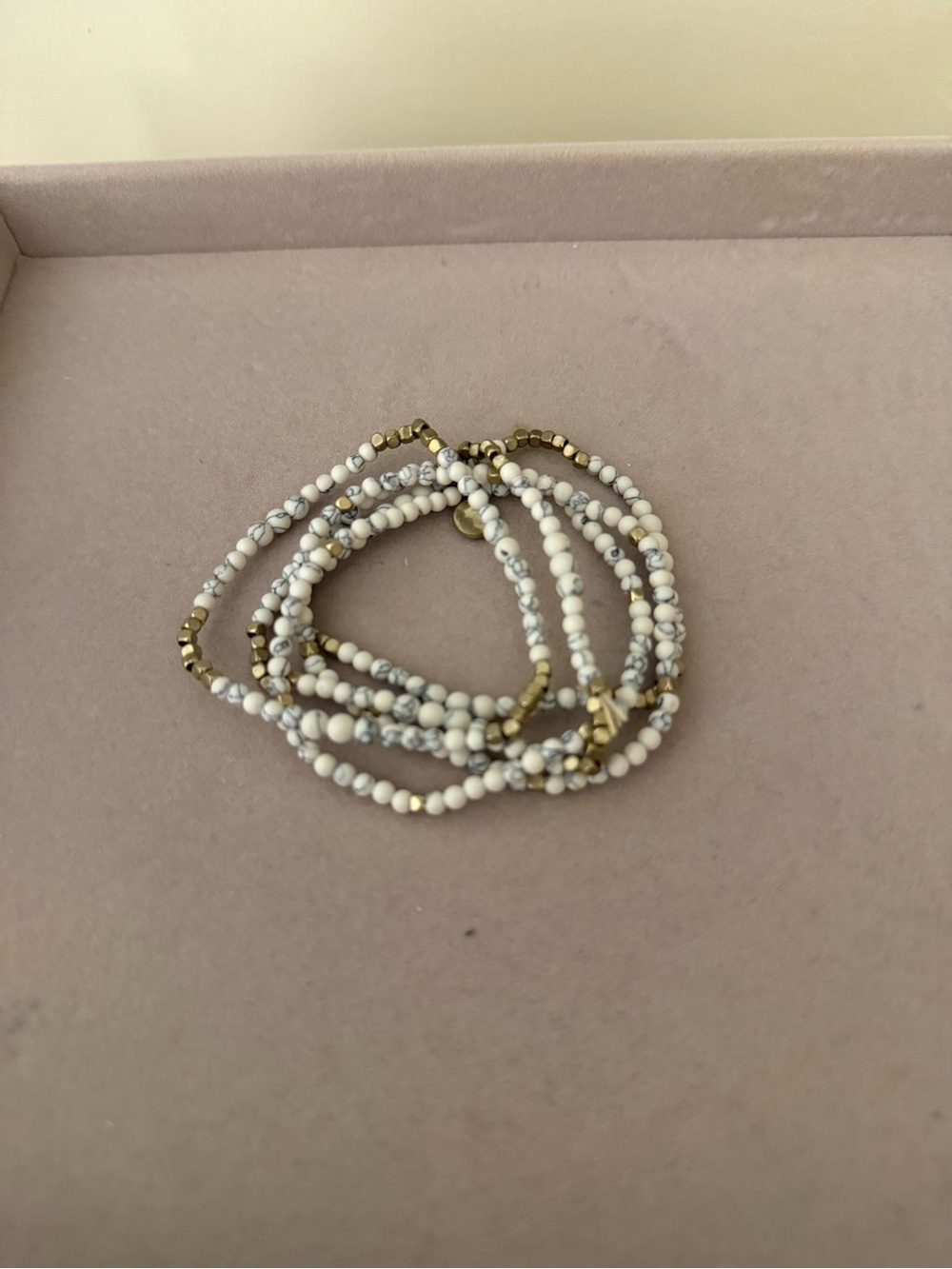 Delicate White and Gold Beaded Wrap Bracelet